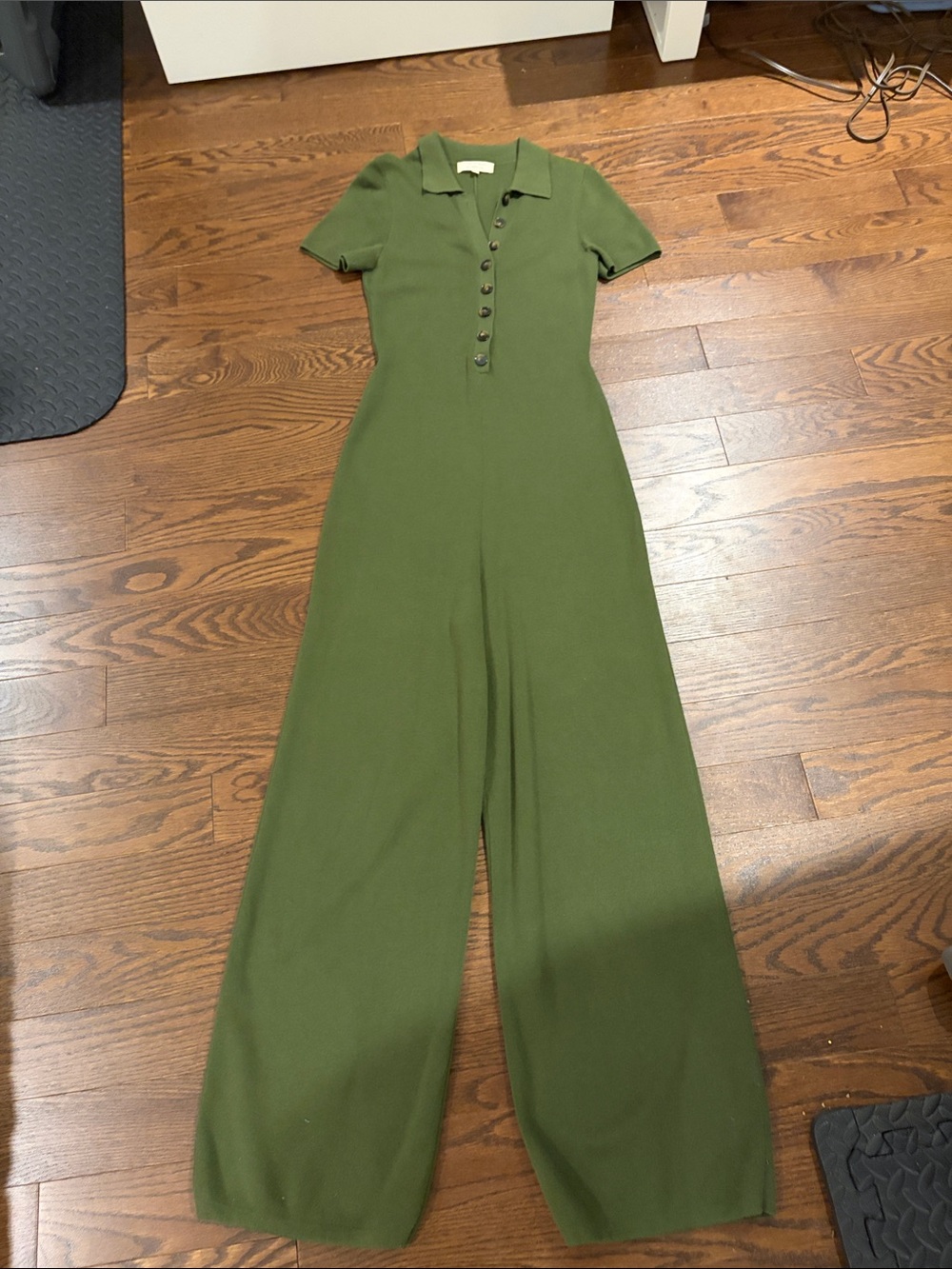 Sezane Olive Short-Sleeve Polo Jumpsuit